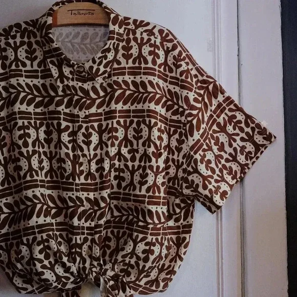 Zara Short Sleeves Button Up Tie Waist Crop Top Sz. XXL - Picture 4 of 6